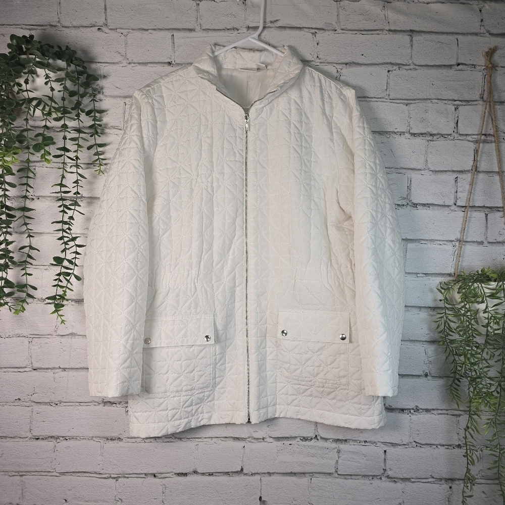 Weekends Chico Lightweight Quilted White Jacket POCKETS ZIP CLOSURE WOMENS LARGE